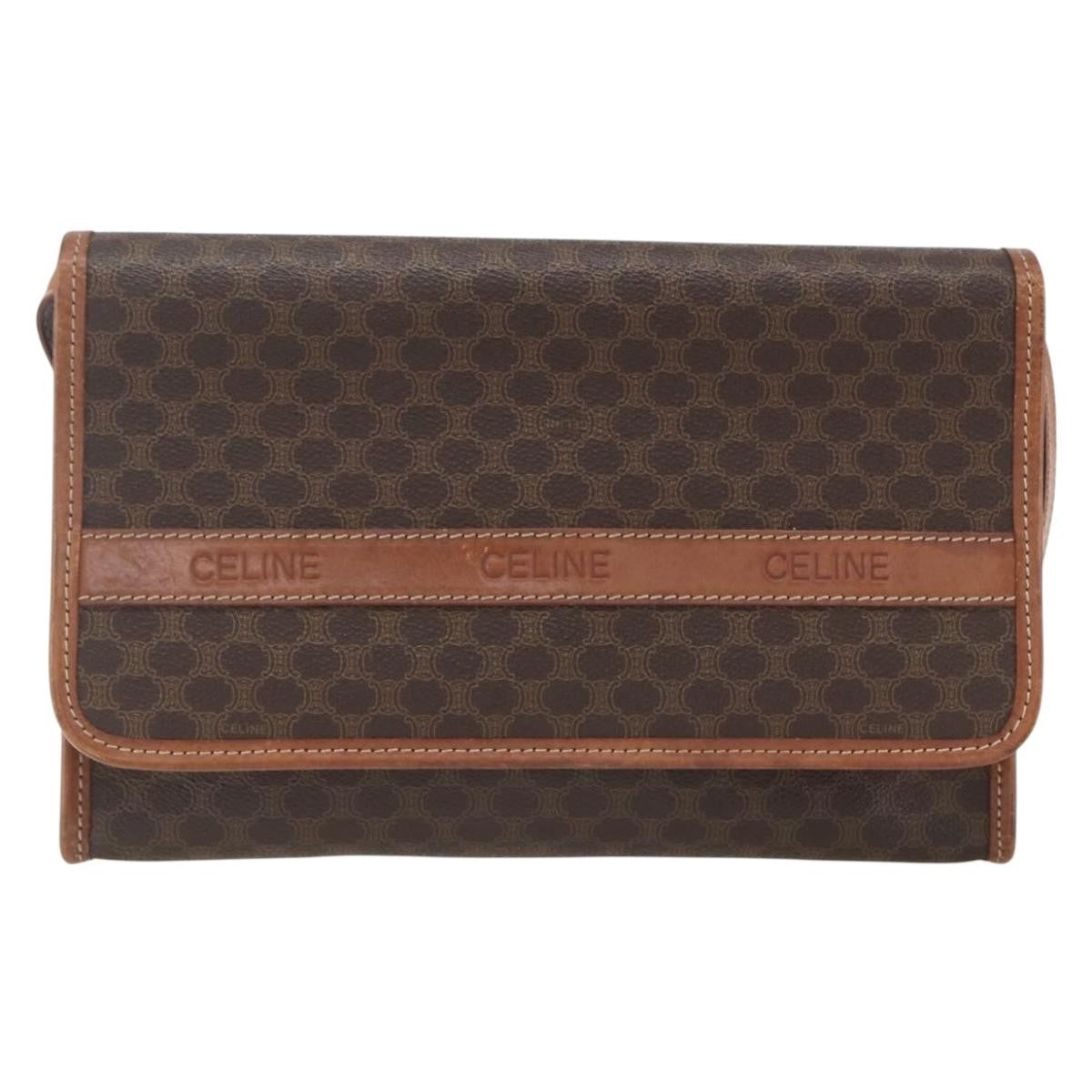 Celine Vintage Macadam Shoulder Bag Canvas and Leather, BROWN, CANVAS, Shoulder bag