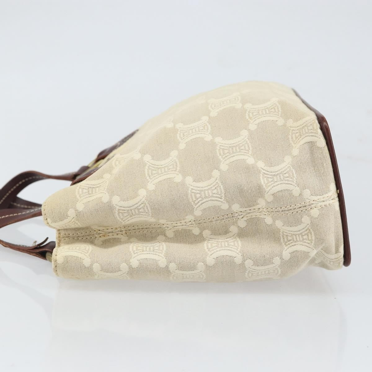 Celine Vintage Macadam Handbag Canvas and Leather, BEIGE, CANVAS, Handbag