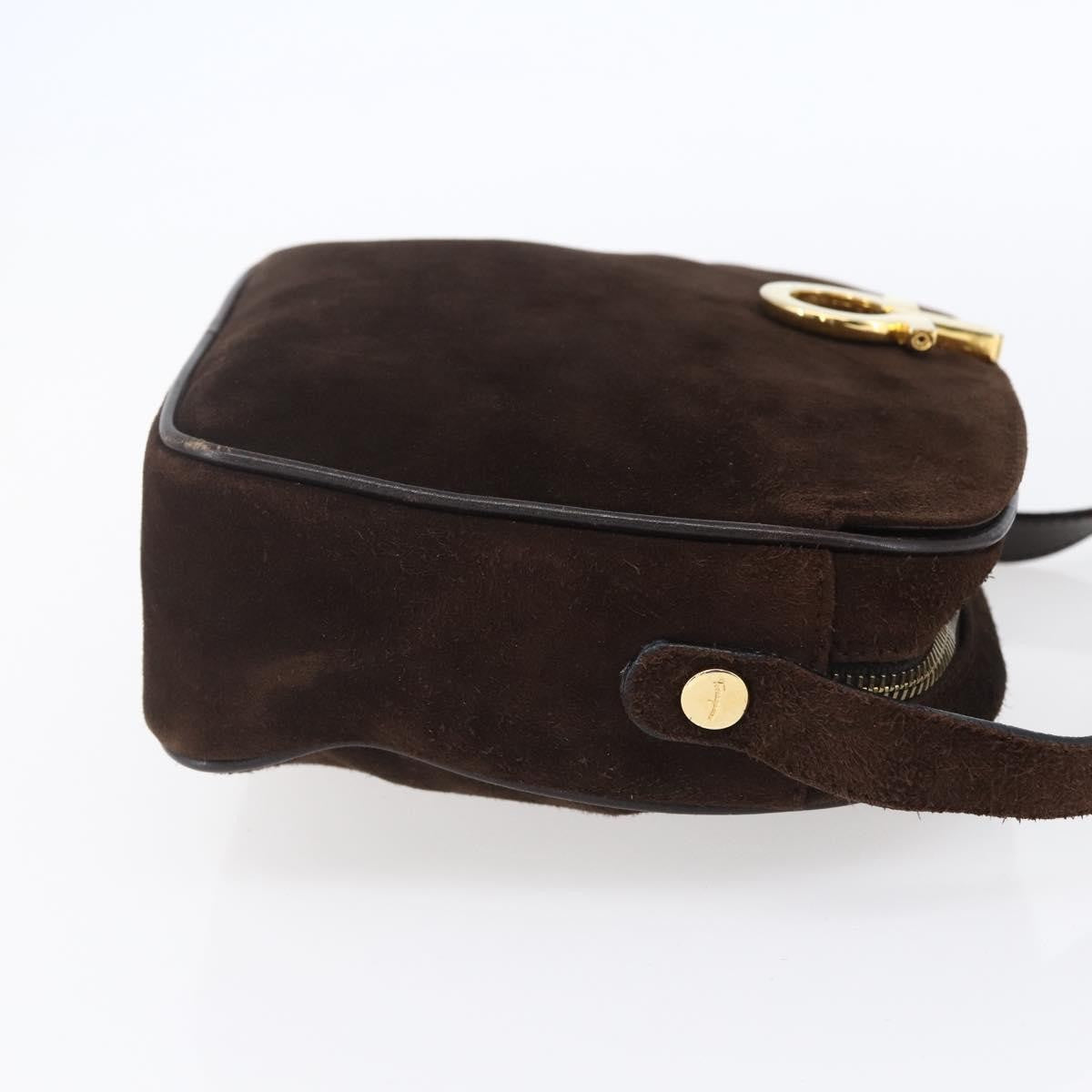 Salvatore Ferragamo Gancini Shoulder Bag Suede, BROWN, SUEDE, Shoulder bag
