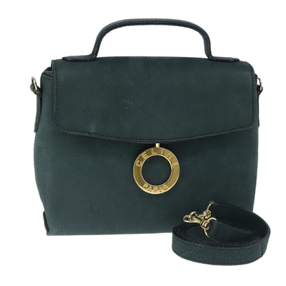 Celine Circle Logo Handbag Leather, GREEN, LEATHER, Handbag