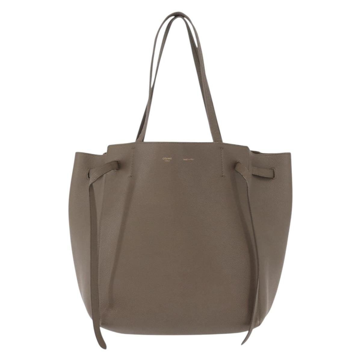 Celine Phantom Tie Cabas Tote Leather, GRAY, LEATHER, Tote bag