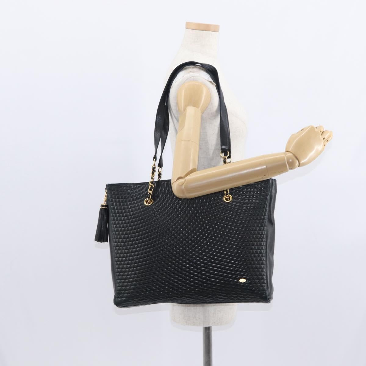 Bally Vintage Tote Bag Quilted Leather, BLACK, LEATHER, Tote bag