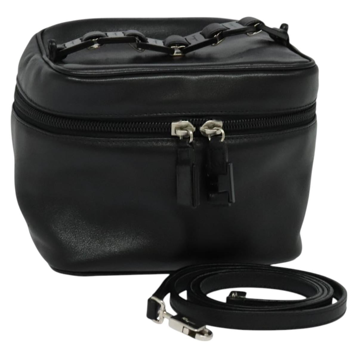 Salvatore Ferragamo Vintage Gancini Pochette Leather, BLACK, LEATHER, Handbag