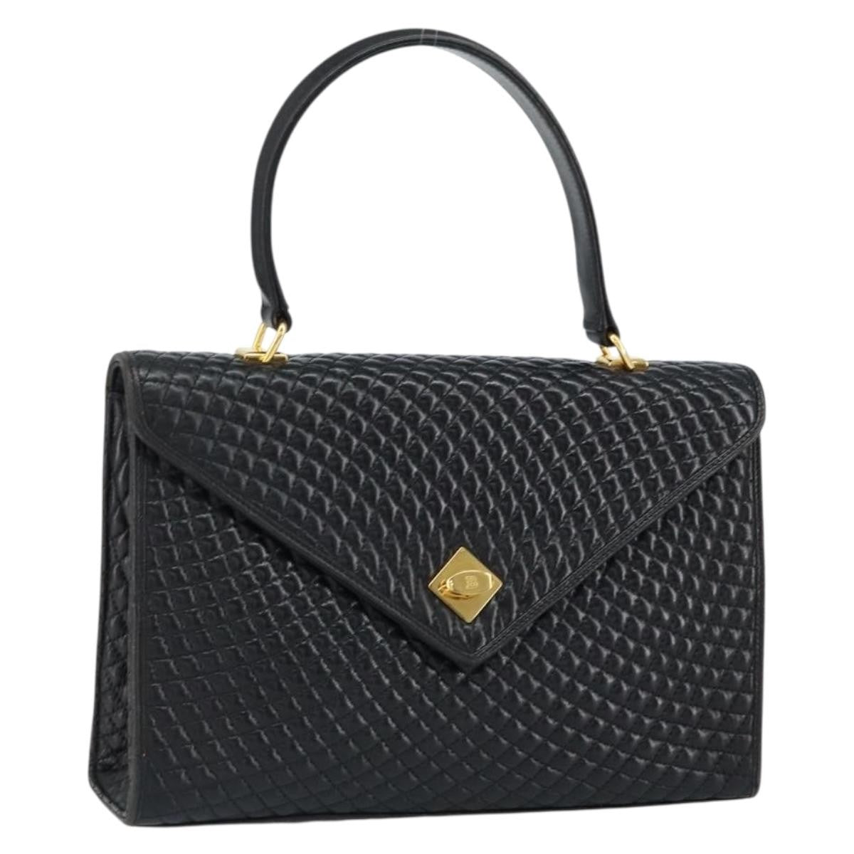 Bally Vintage Handbag Quilted Leather, BLACK, LEATHER, Handbag