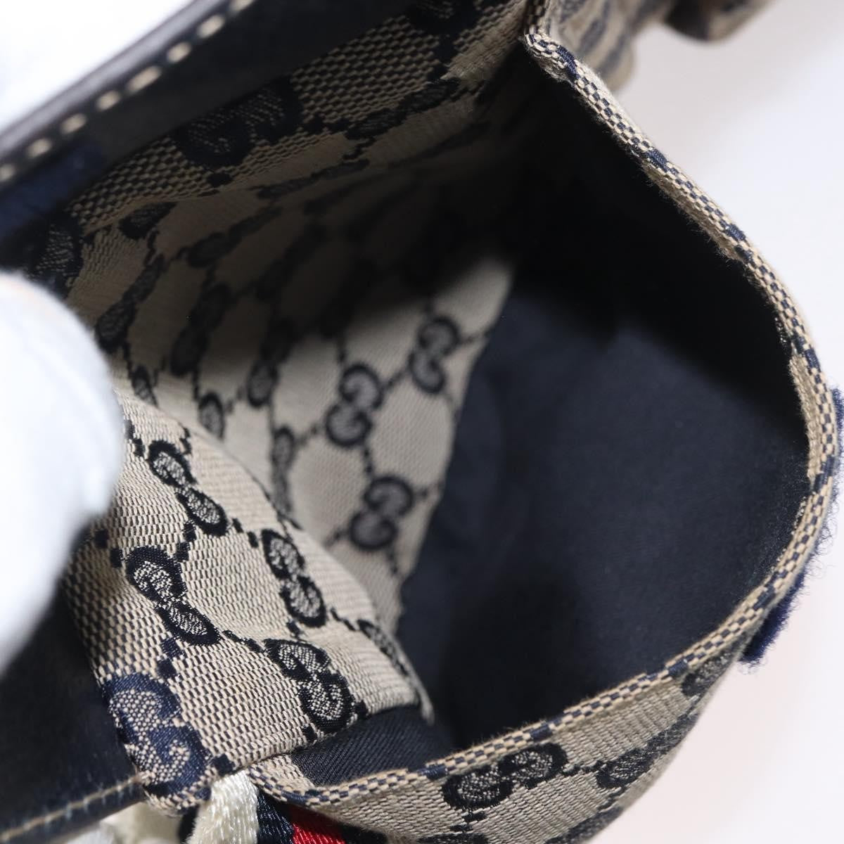 Gucci Vintage Double Belt Bag GG Canvas with Leather, NAVY, CANVAS, Clutche & pouche