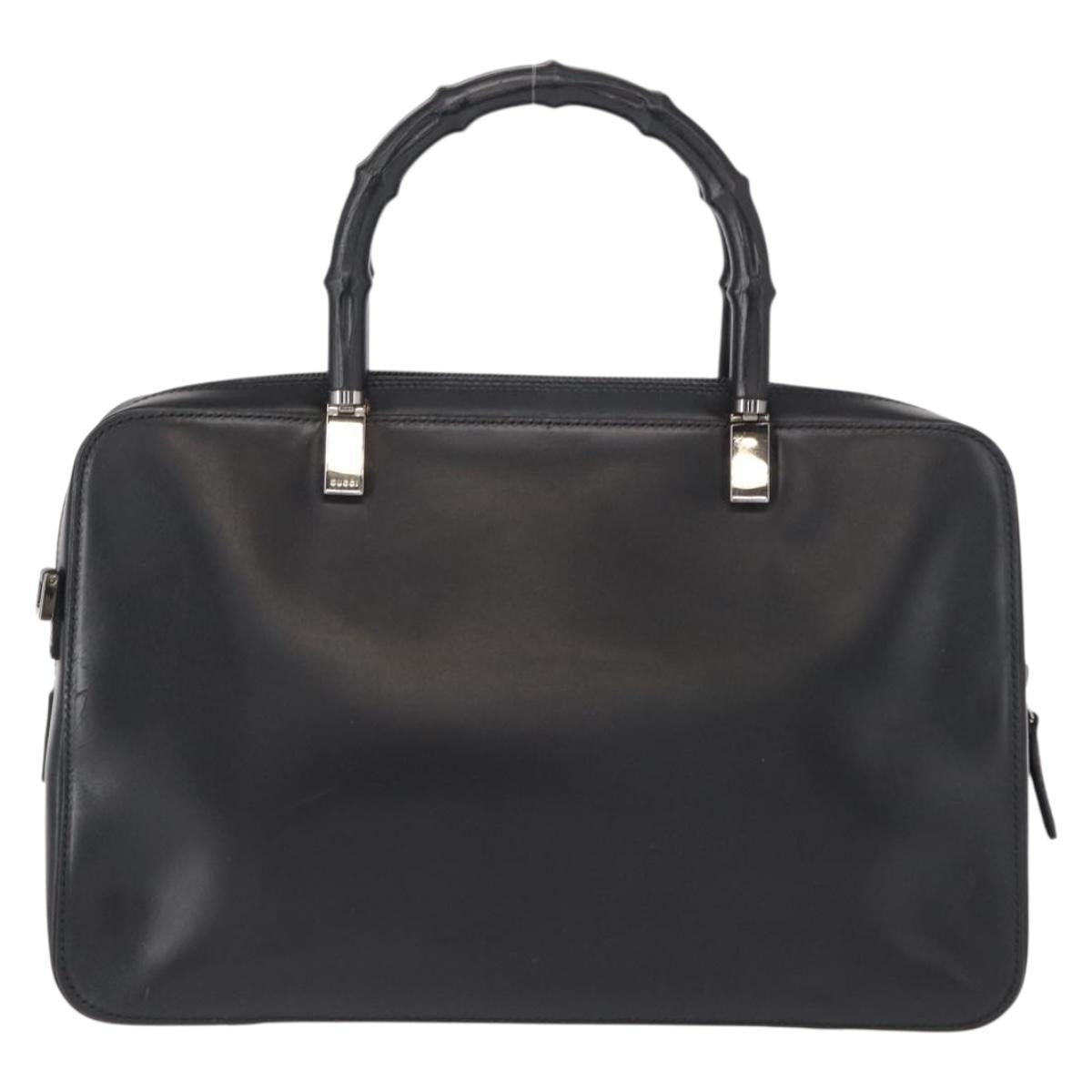 Gucci Vintage Bamboo Handle Bag Leather, BLACK, LEATHER, Handbag