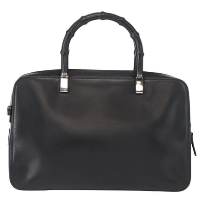 Gucci Vintage Bamboo Handle Bag Leather, BLACK, LEATHER, Handbag