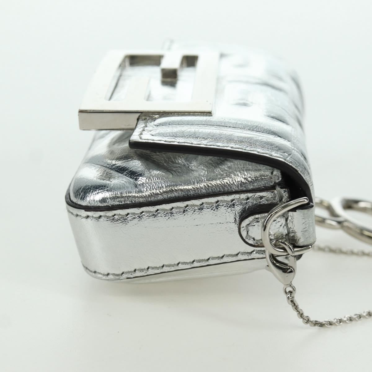 Fendi Chain Baguette Charm Bag Zucca Embossed Leather, SILVER, CANVAS, Clutche & pouche