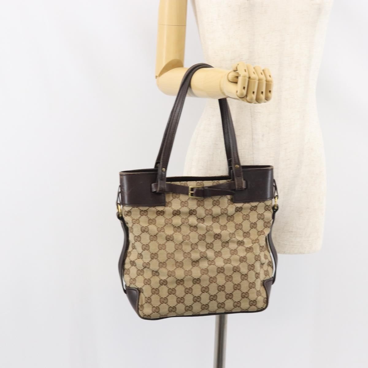 Gucci Belted Bucket Tote GG Canvas with Leather, BEIGE, CANVAS, Tote bag
