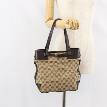 Gucci Belted Bucket Tote GG Canvas with Leather, BEIGE, CANVAS, Tote bag