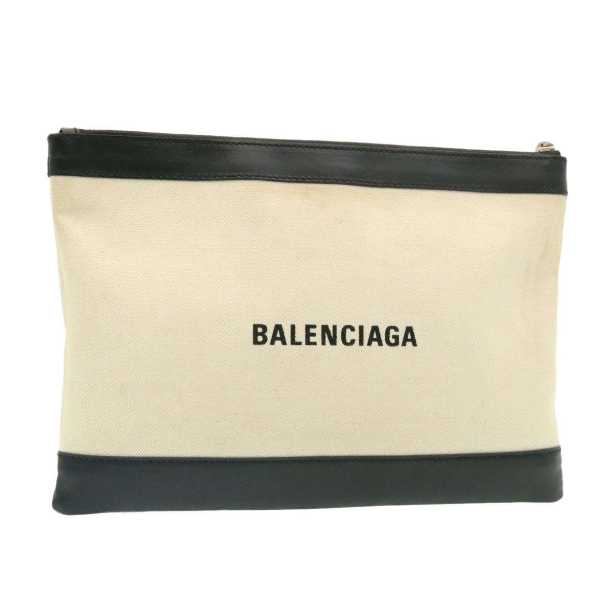 Balenciaga Navy Pochette Canvas and Leather, BEIGE, CANVAS, Clutche & pouche