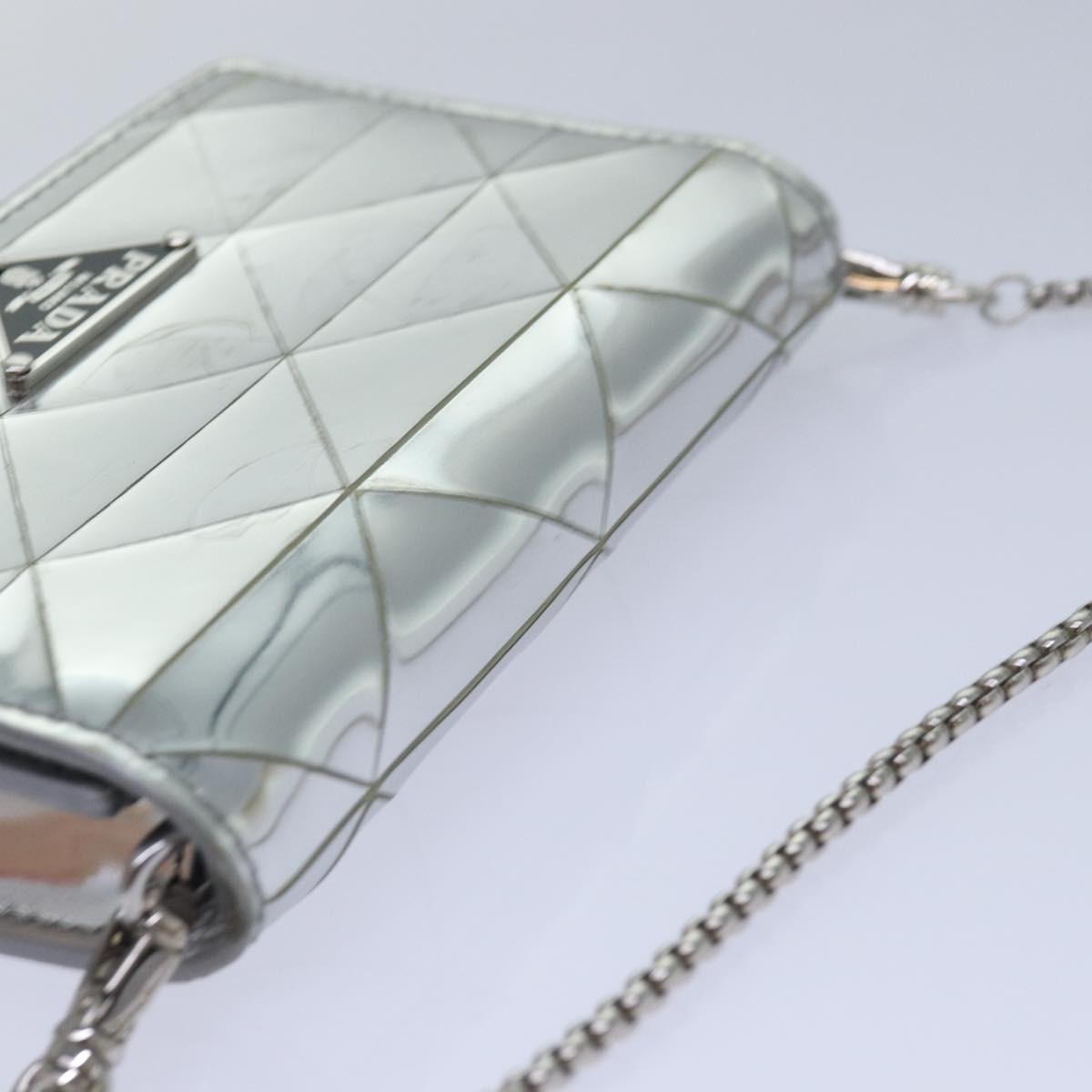 Prada Chain Wallet Embellished Leather, Silver, Leather, Wallet