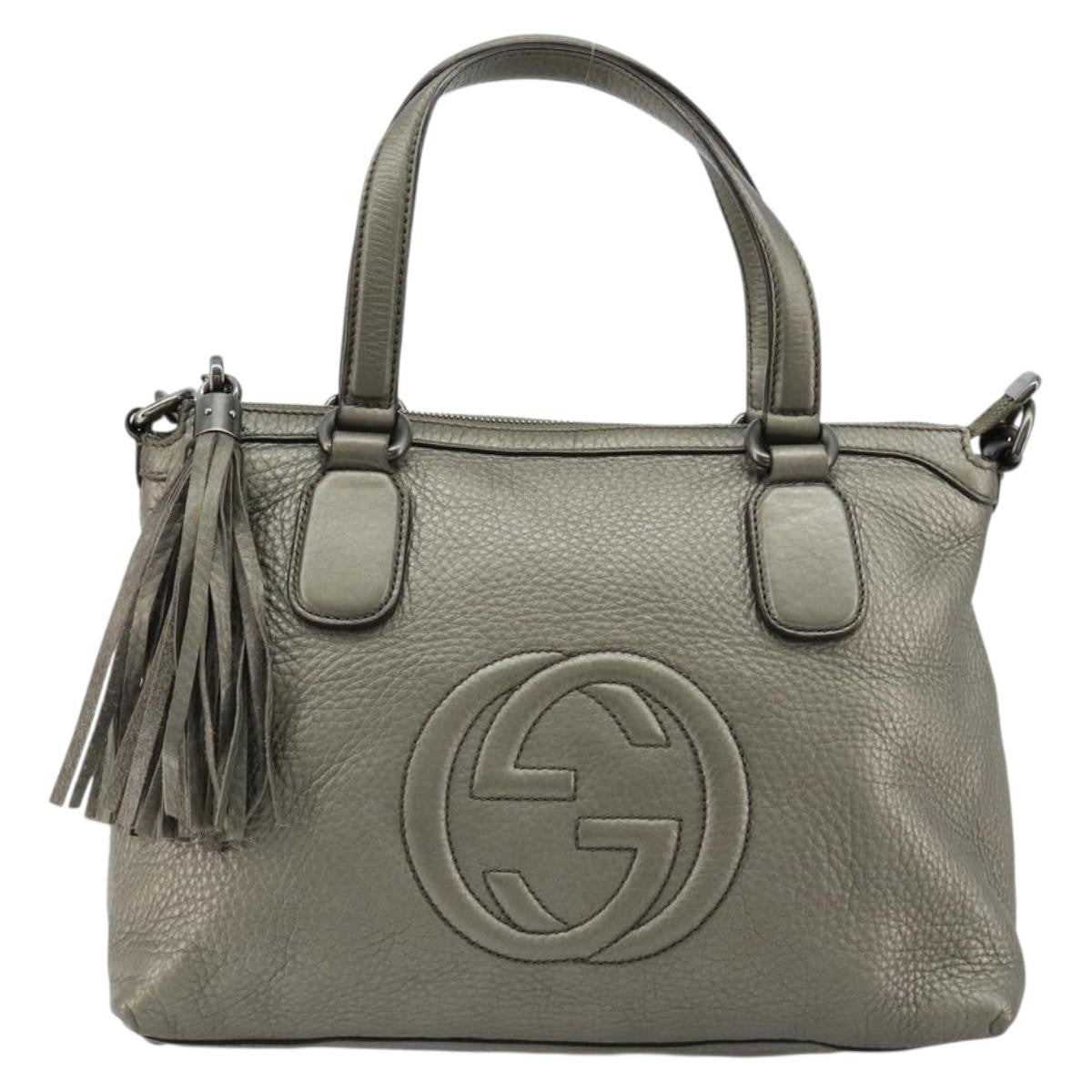 Gucci Soho Convertible Top Handle Bag Leather, Silver, Leather, Handbag