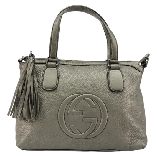 Gucci Soho Convertible Top Handle Bag Leather, Silver, Leather, Handbag