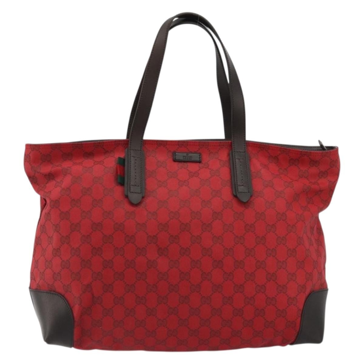 Gucci Original Zip Tote GG Canvas with Leather, Red, Canvas, Tote Bag