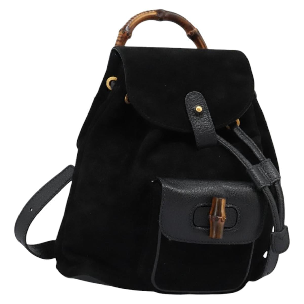 Gucci Vintage Bamboo Backpack Suede, BLACK, SUEDE, Backpack