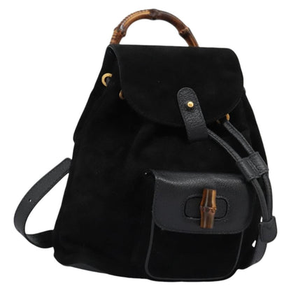 Gucci Vintage Bamboo Backpack Suede, BLACK, SUEDE, Backpack