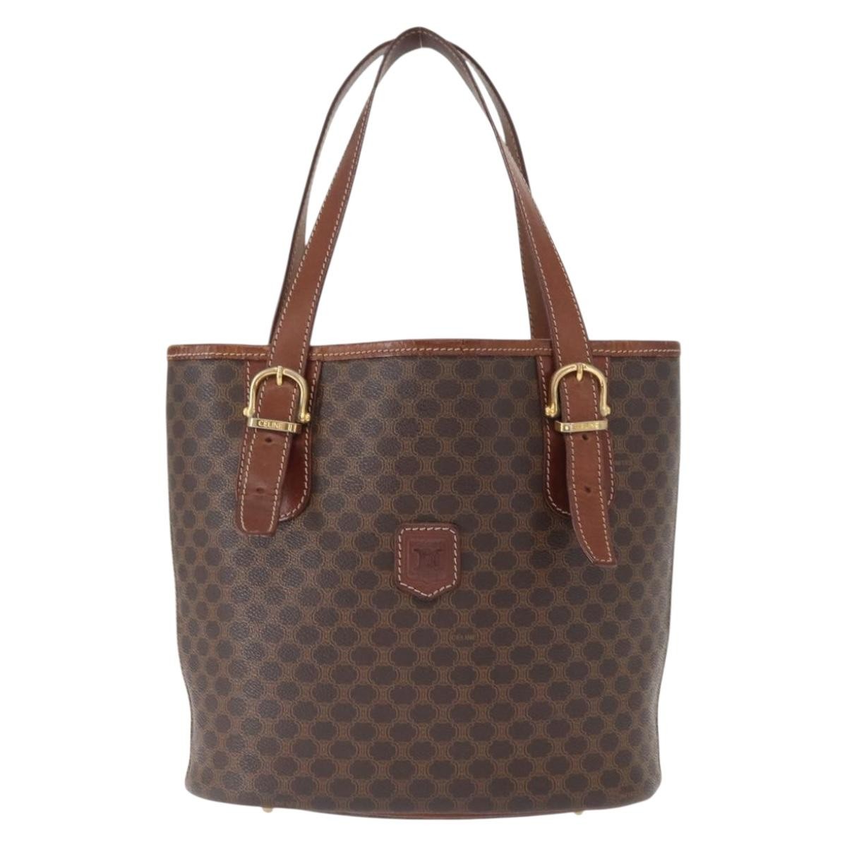 Celine Vintage Macadam Handbag Canvas and Leather, BROWN, CANVAS, Tote bag
