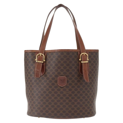 Celine Vintage Macadam Handbag Canvas and Leather, BROWN, CANVAS, Tote bag