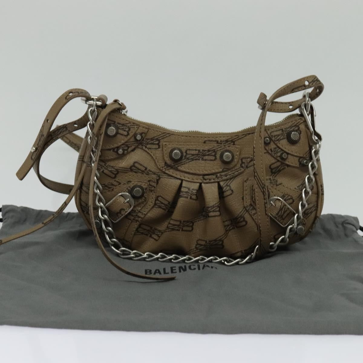 Balenciaga Le Cagole Giant Studs Chain Shoulder Bag Leather, BEIGE, LEATHER, Shoulder bag