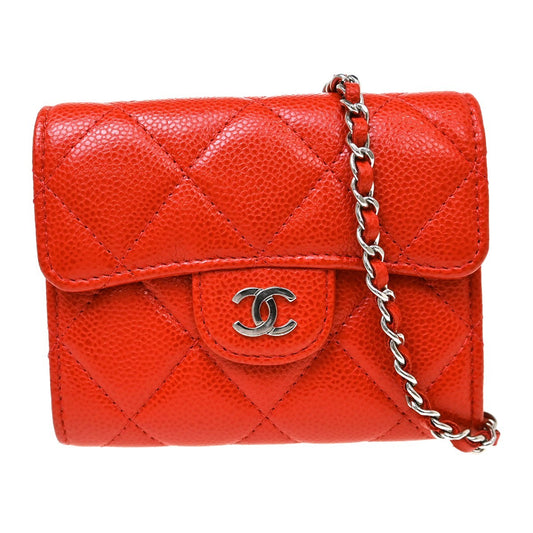 Chanel Vintage CC Mini chain Shoulder Bag Leather, Red, Calfskin, Crossbody Bag