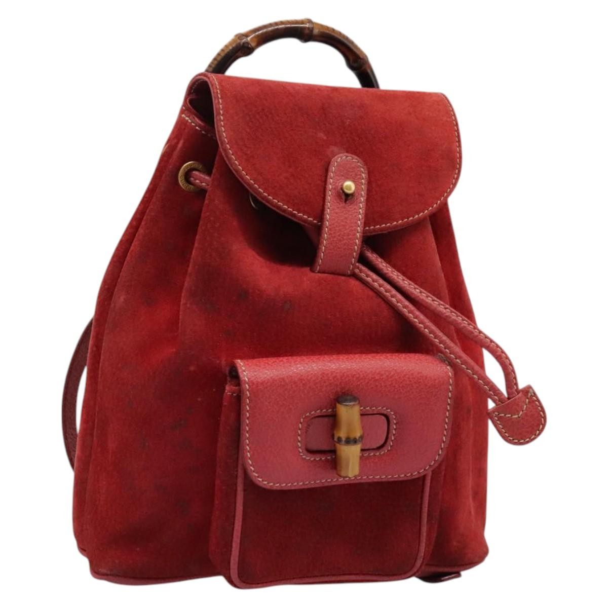 Gucci Vintage Bamboo Backpack Suede, RED, SUEDE, Backpack