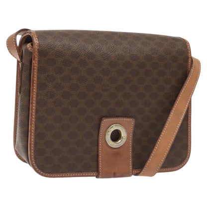 Celine Vintage Macadam Circle Logo Shoulder Bag Canvas and Leather, Brown, Canvas, Shoulder Bag