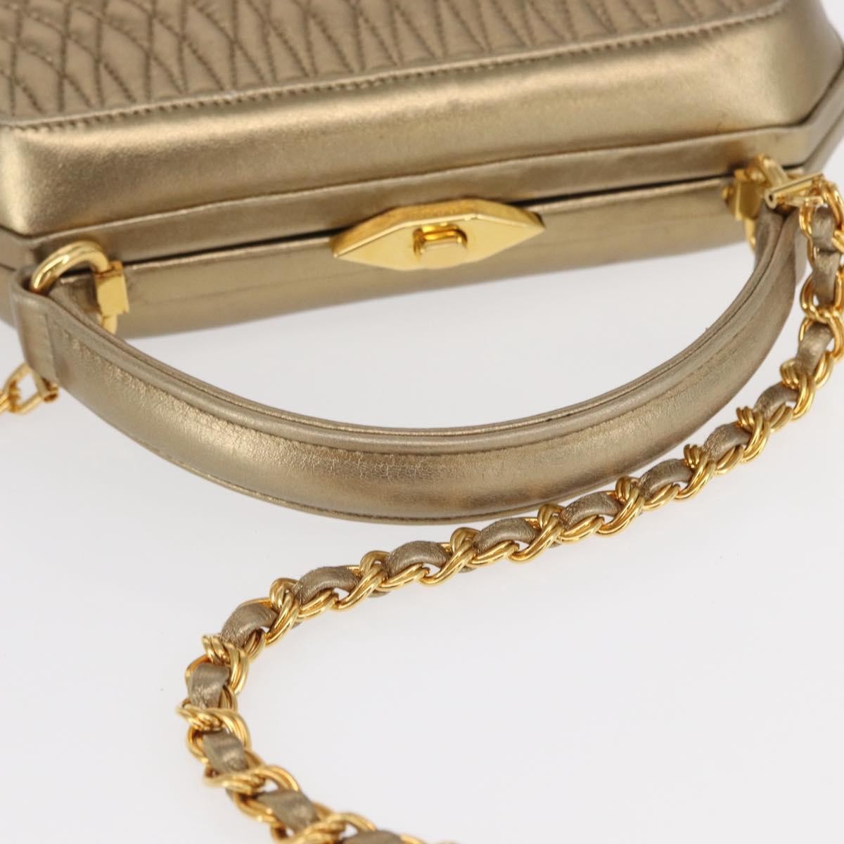Bally Vintage Handbag Quilted Leather, GOLD, LEATHER, Handbag