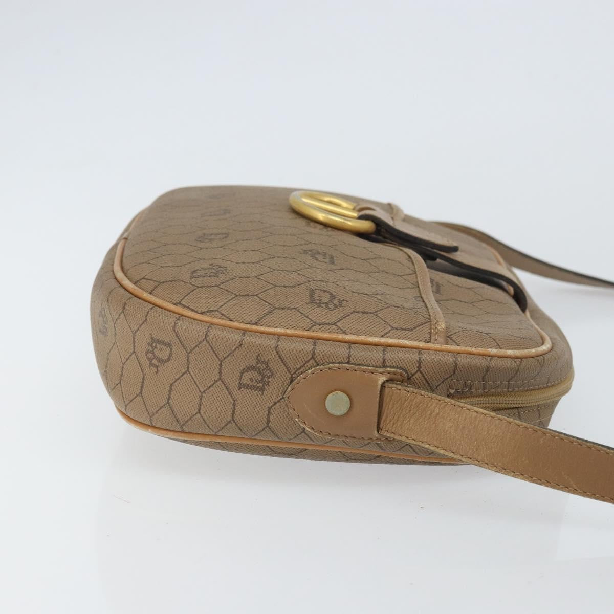 Christian Dior Vintage Honeycomb Shoulder Bag Canvas and Leather, BEIGE, CANVAS, Shoulder bag