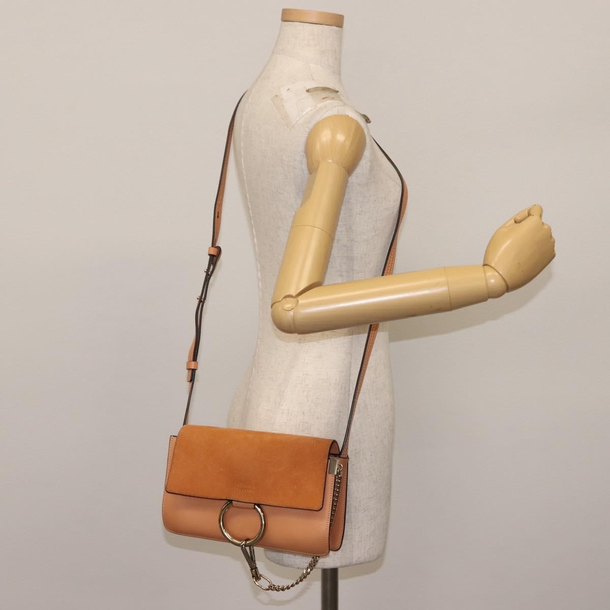 Chloe Faye Shoulder Bag Leather and Suede, BEIGE, LEATHER, Shoulder bag