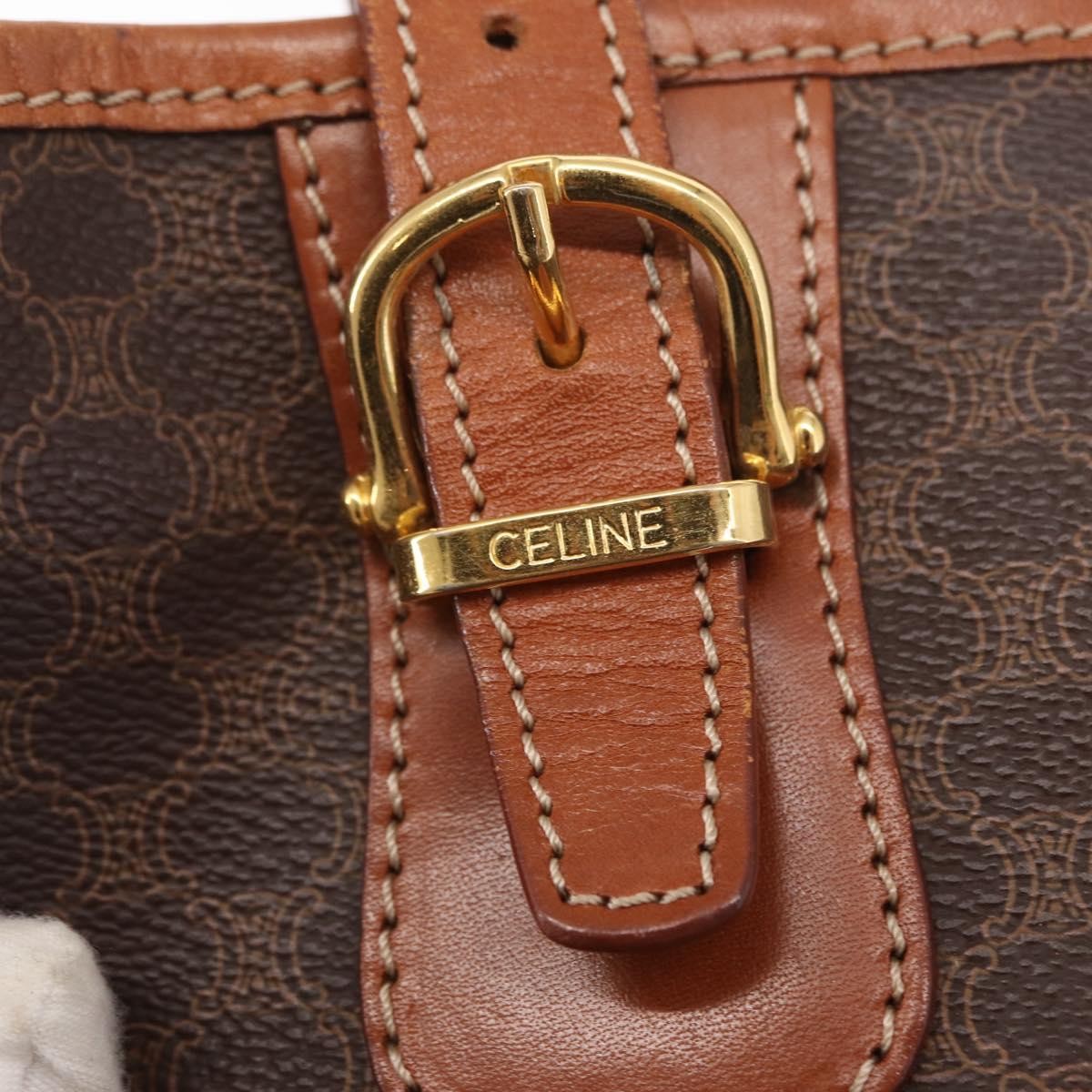 Celine Vintage Macadam Shoulder Bag Canvas and Leather, BROWN, PVC, Shoulder bag