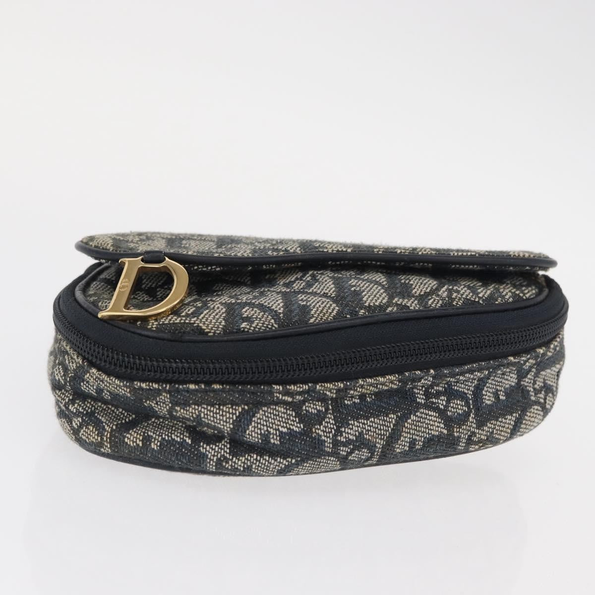 Christian Dior Saddle Zip Pouch Diorissimo Canvas, NAVY, CANVAS, Clutche & pouche