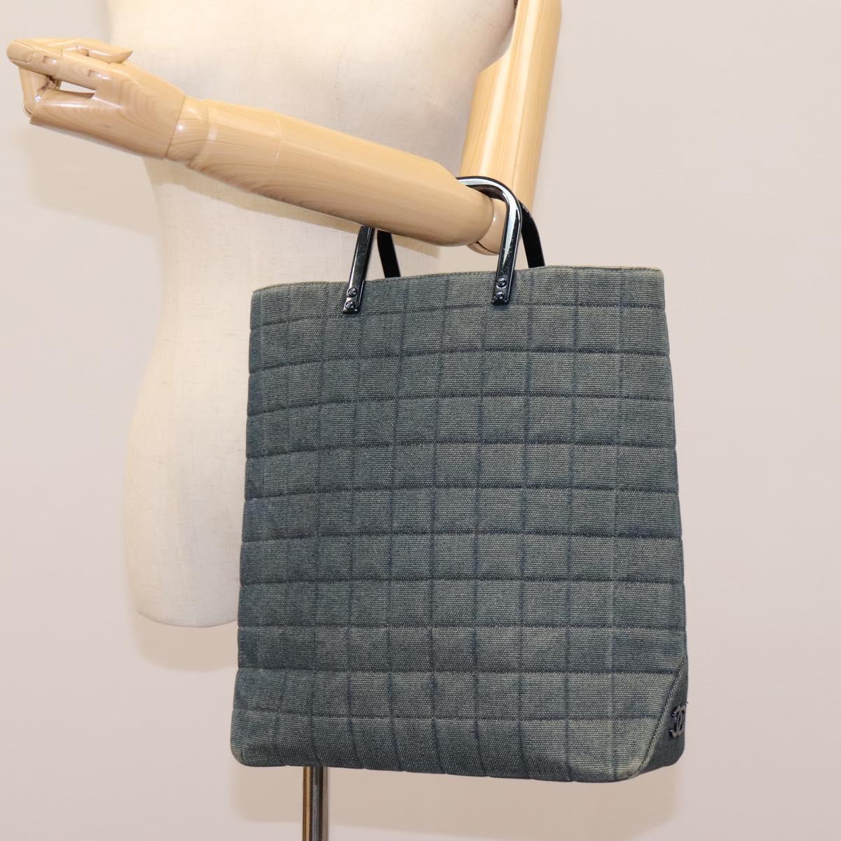 Chanel Chocolate Bar Tote Quilted Canvas, BLUE, CANVAS, Tote bag