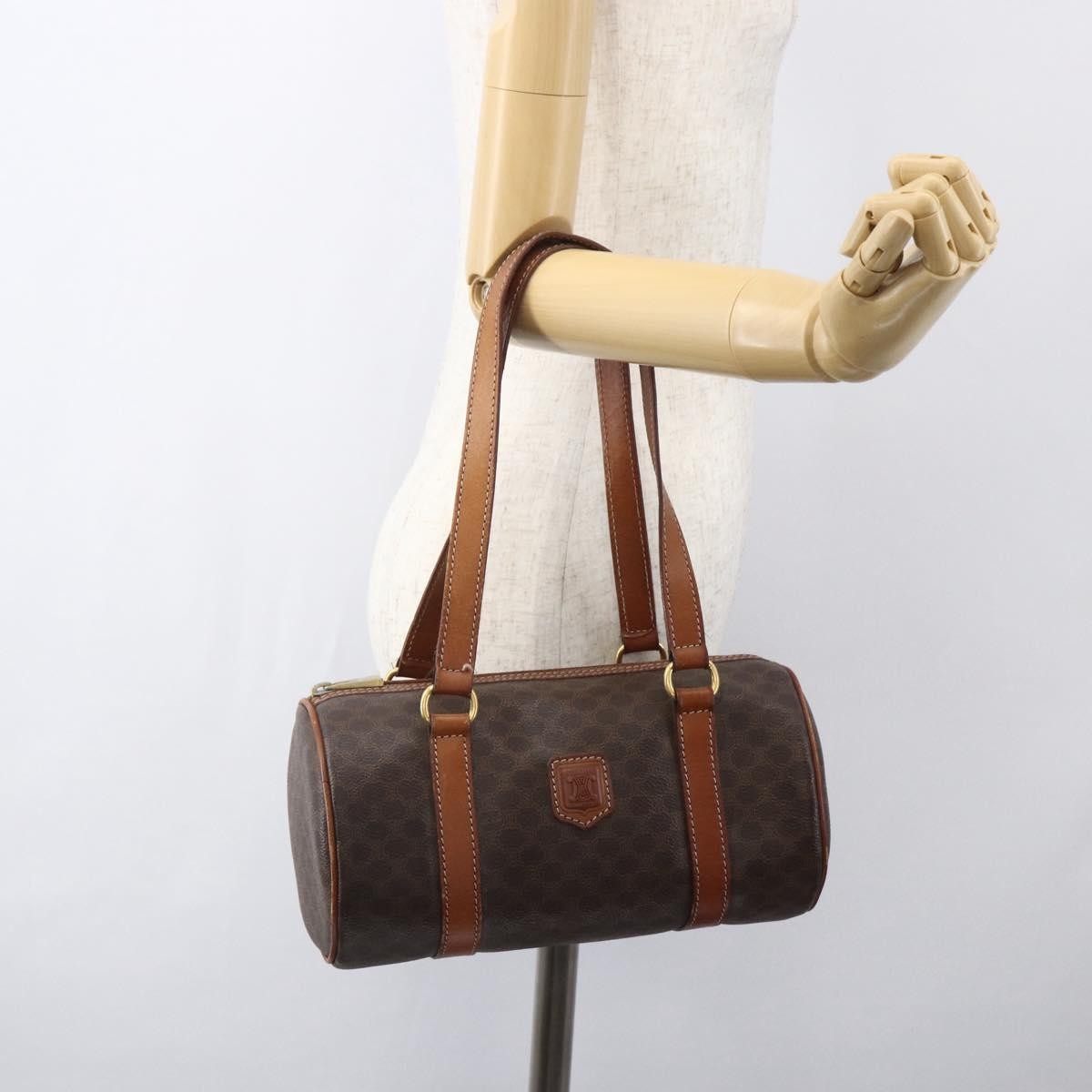 Celine Vintage Macadam Handbag Canvas and Leather, BROWN, CANVAS, Handbag