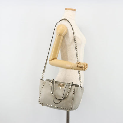 Valentino Garavani Rockstud Tote Textured Leather, Gray, Leather, Tote Bag