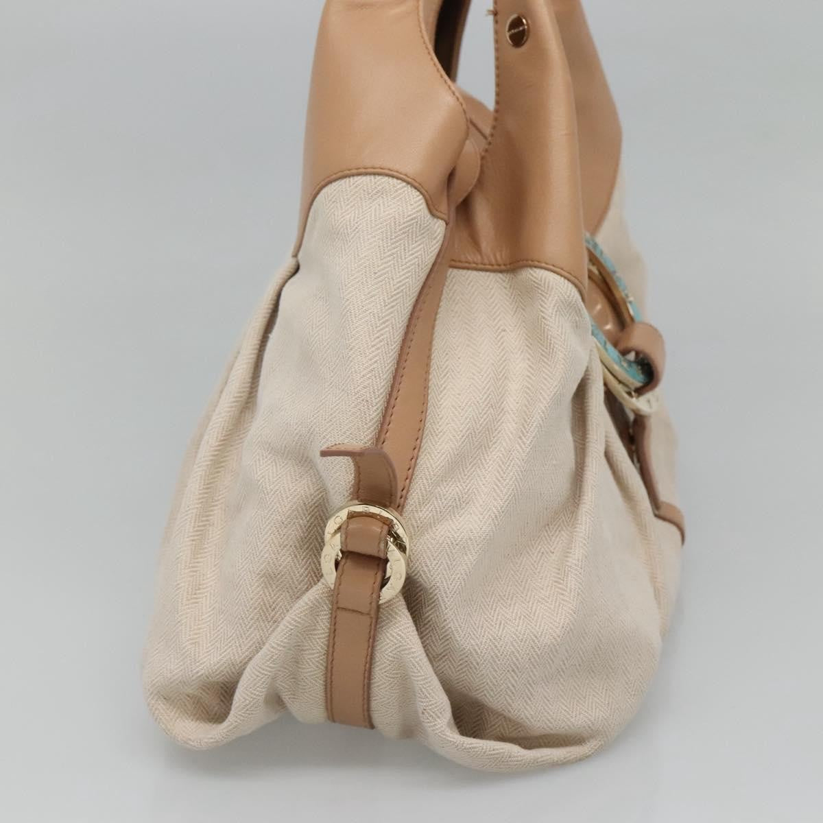 Bvlgari Chandra Hobo Canvas and Leather, BEIGE, CANVAS, Shoulder bag