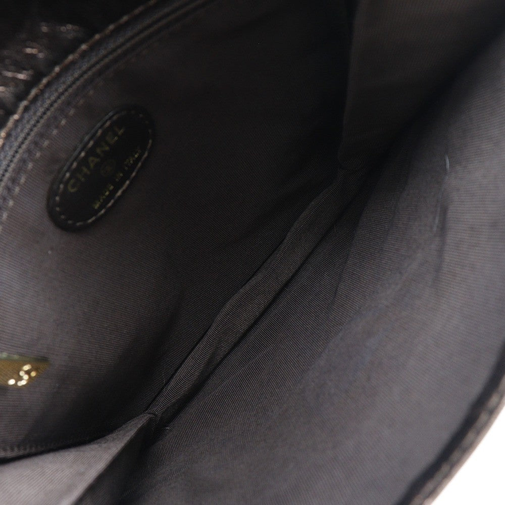 Chanel Vintage Flat Crossbody Bag Leather, BROWN, LEATHER, Crossbody bag