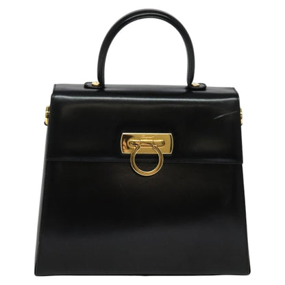 Salvatore Ferragamo Gancini Convertible Top Handle Bag Leather, BLACK, LEATHER, Handbag