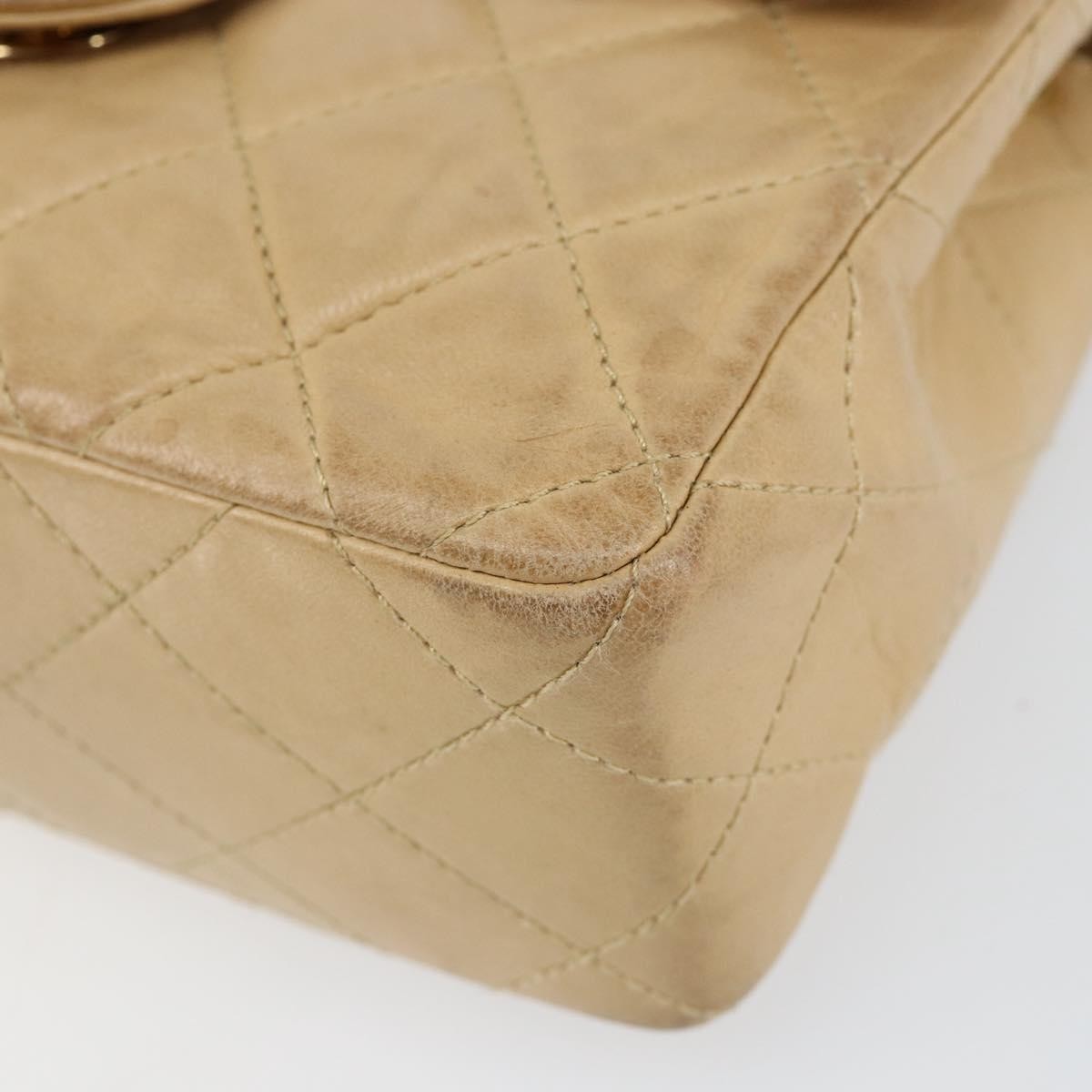 Chanel Vintage Square Classic Single Flap Bag Quilted Lambskin, BEIGE, LEATHER, Shoulder bag