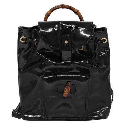 Gucci Vintage Bamboo Backpack Patent, Black, Patent Leather, Backpack