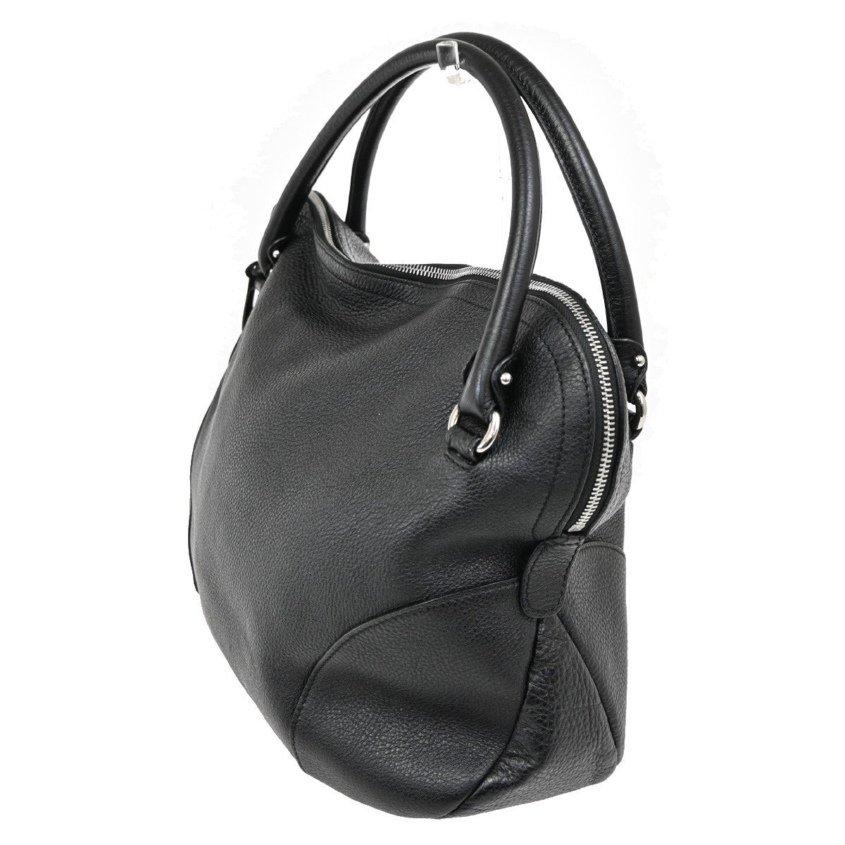 Salvatore Ferragamo Gancini handbag Leather, BLACK, LEATHER, Handbag