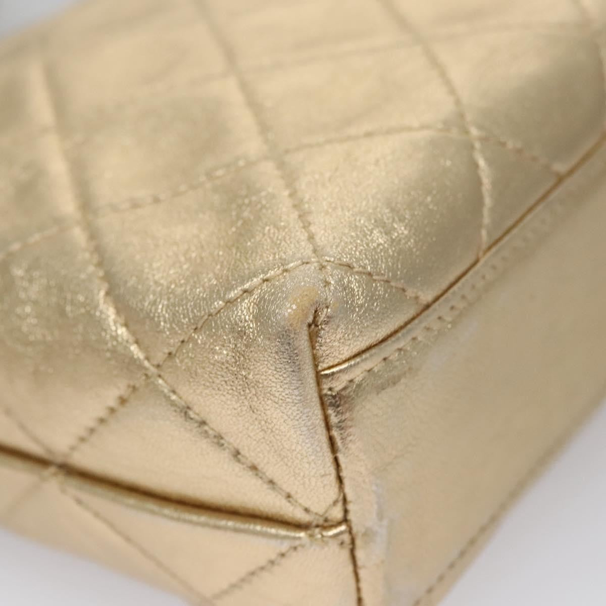 Chanel Vintage CC Fold Over Shoulder Bag Quilted Lambskin, GOLD, LEATHER, Shoulder bag