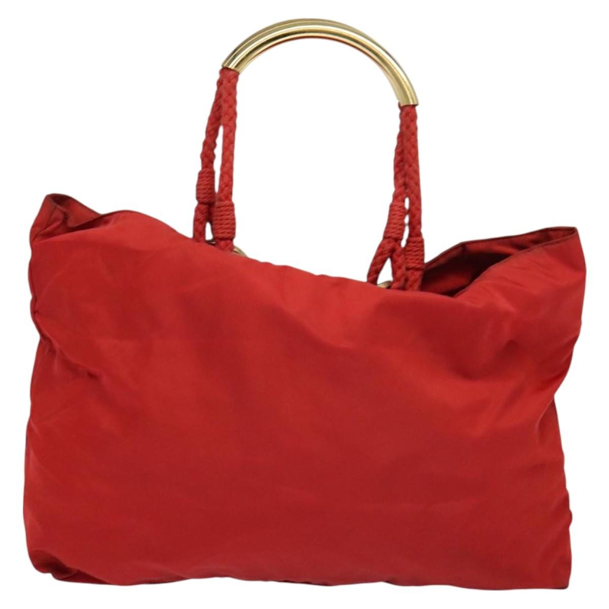 Prada Convertible Metal Handle Satchel Quilted Tessuto, RED, NYLON, Tote bag