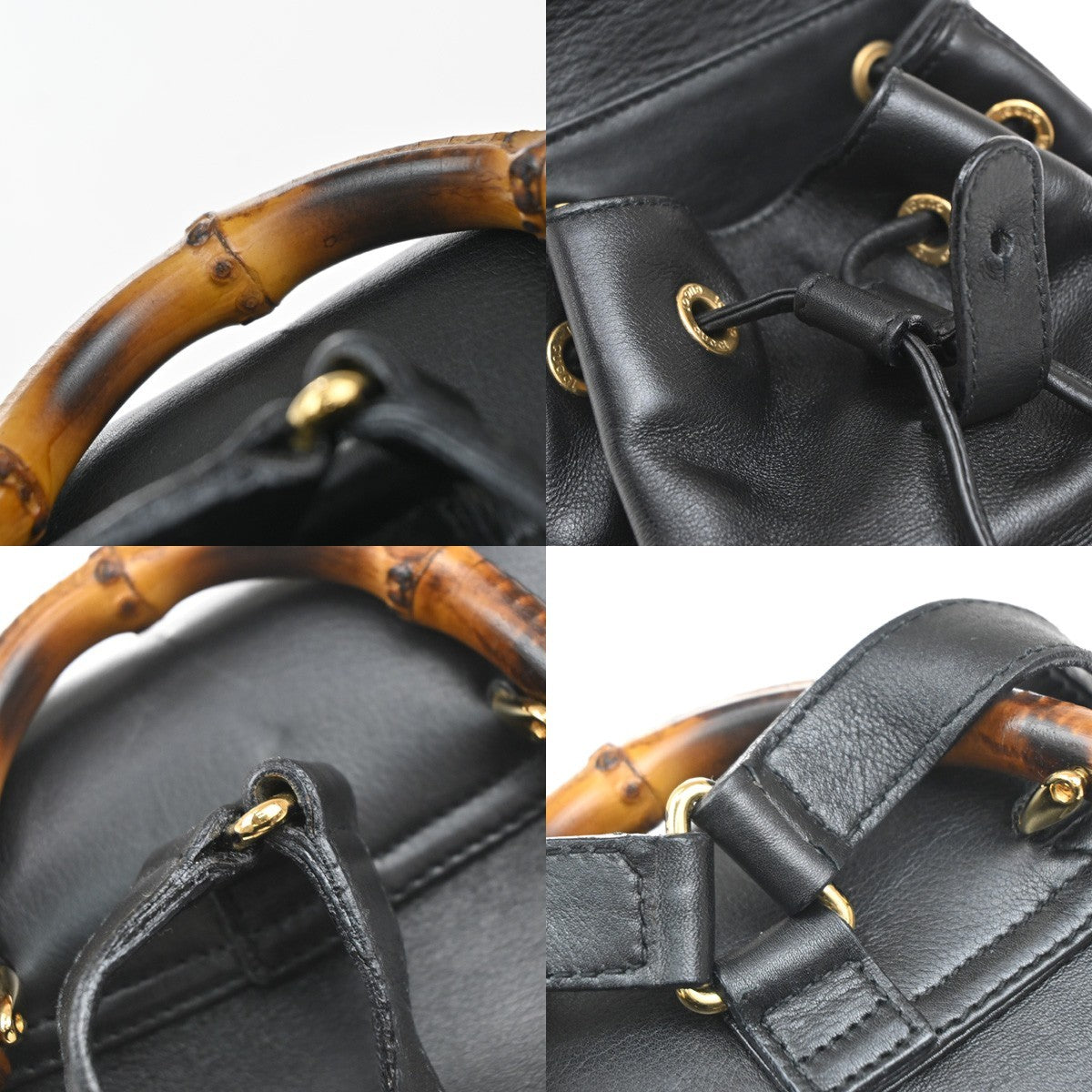 Gucci Vintage Bamboo Backpack Leather, BLACK, LEATHER, Backpack