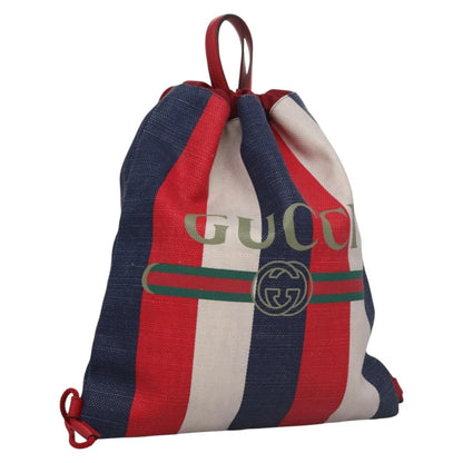 Gucci Logo Drawstring Backpack Striped Canvas, RED, CANVAS, Backpack