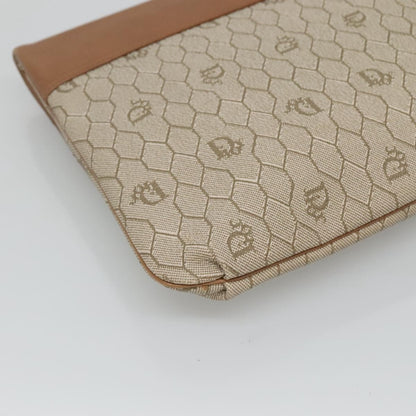 Christian Dior Vintage Honeycomb Zip Pouch Canvas and Leather, BEIGE, CANVAS, Clutche & pouche