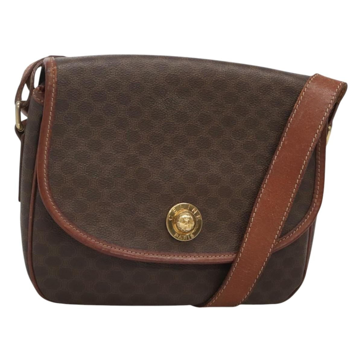 Celine Vintage Macadam Shoulder Bag Canvas and Leather, Brown, Canvas, Shoulder Bag