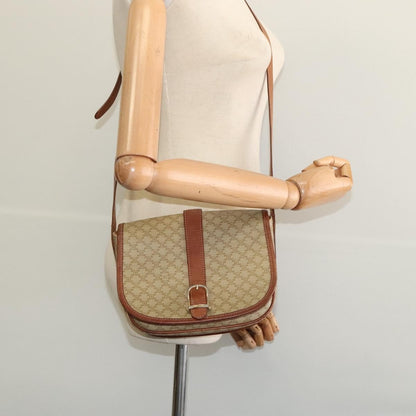 Celine Vintage Macadam Shoulder Bag Canvas and Leather, Beige, Canvas, Shoulder Bag