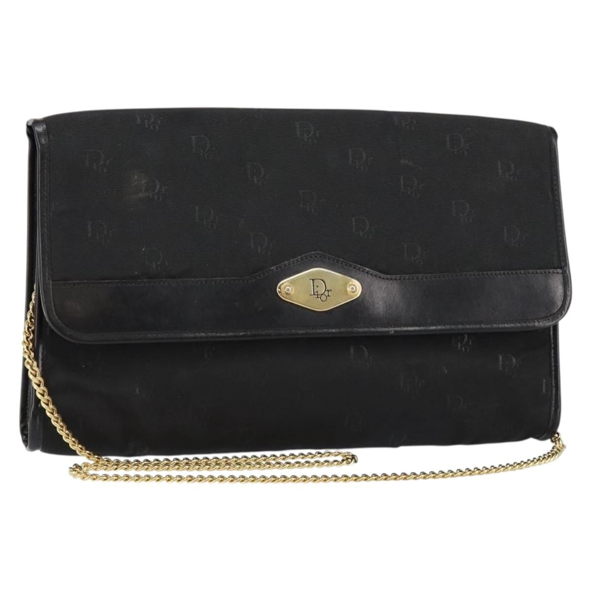 Christian Dior Vintage CD Chain Flap Shoulder Bag Diorissimo Canvas, Black, Nylon, Shoulder Bag