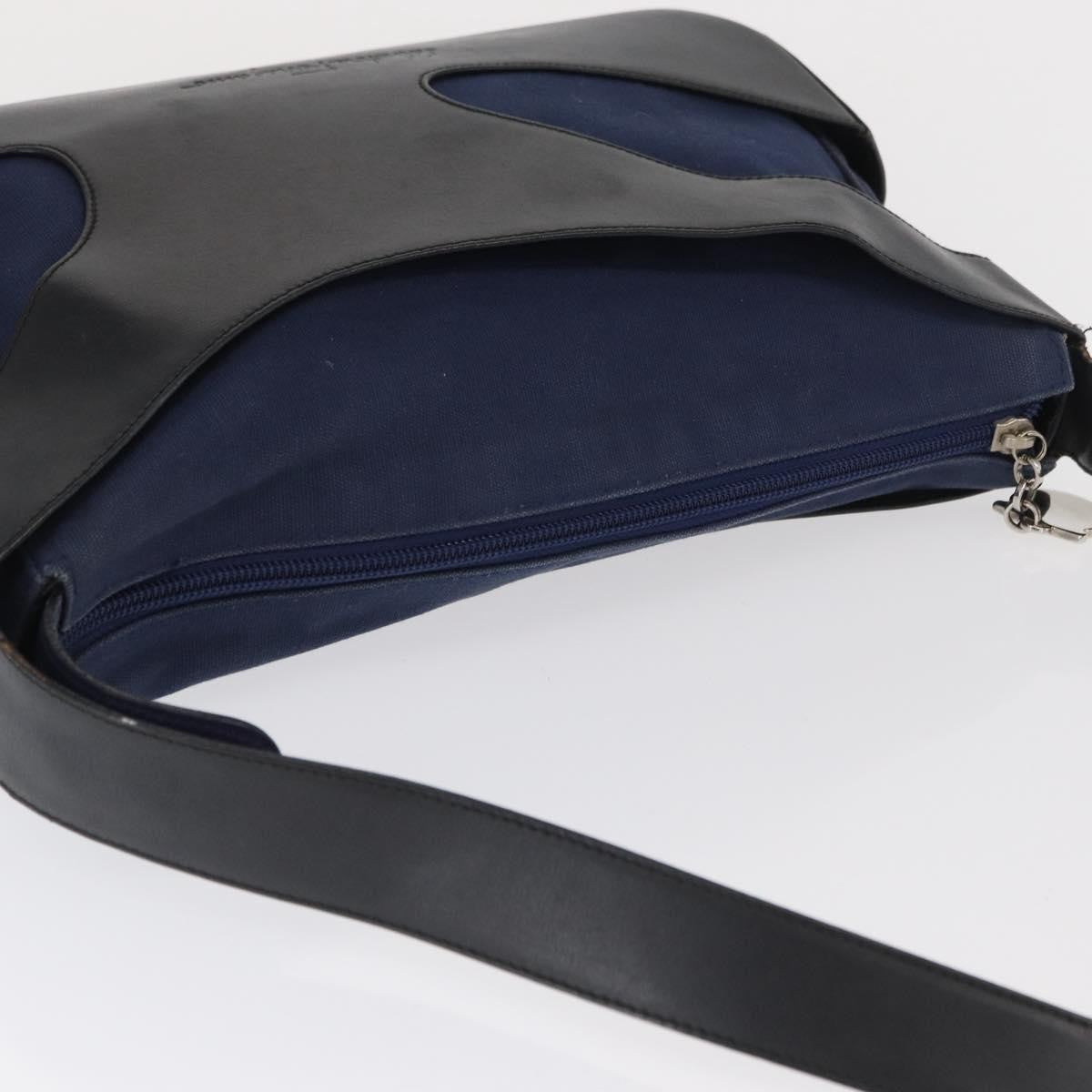 Salvatore Ferragamo Cut Out Shoulder Bag Canvas and Leather, NAVY, CANVAS, Shoulder bag